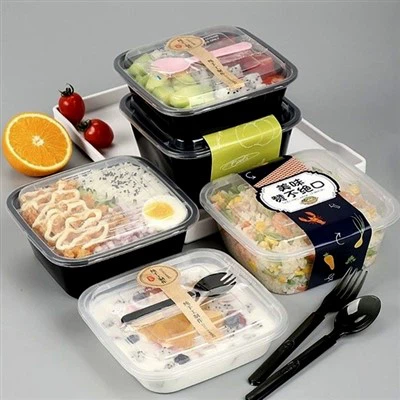 Quadratische Bento-Box zum Mitnehmen mit dicker Kunststoffabdeckung